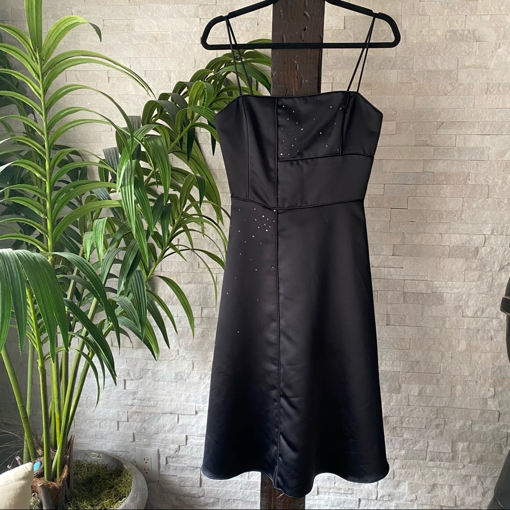 JESSICA MCCLINTOCK Vintage Y2K 90’s Black Satin Cocktail Dress Size 4